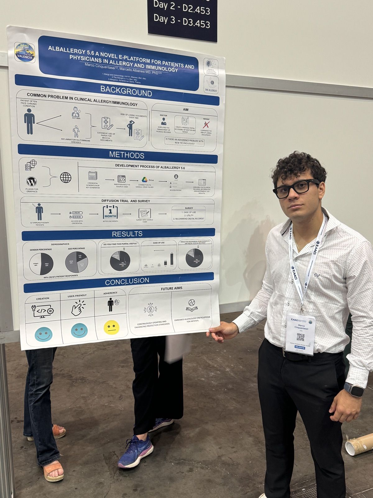 Marco Cinquantasei next to the AlBAllergy 5.6 poster at the EAACI congress in Valencia 2024